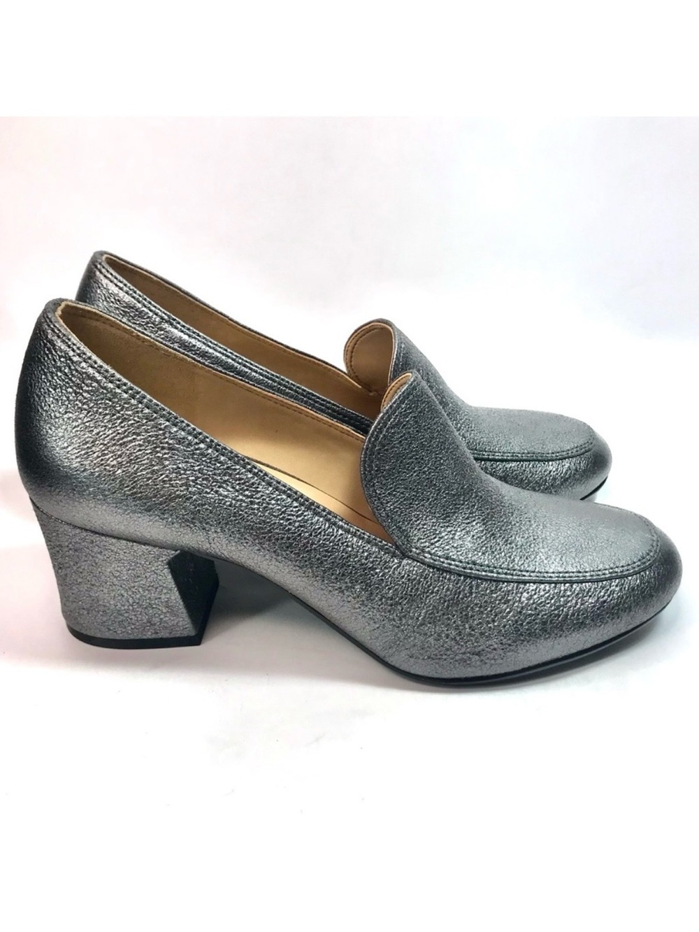 Naturalizer Dany Pewter Metallic Leather Round Toe Pumps NIB